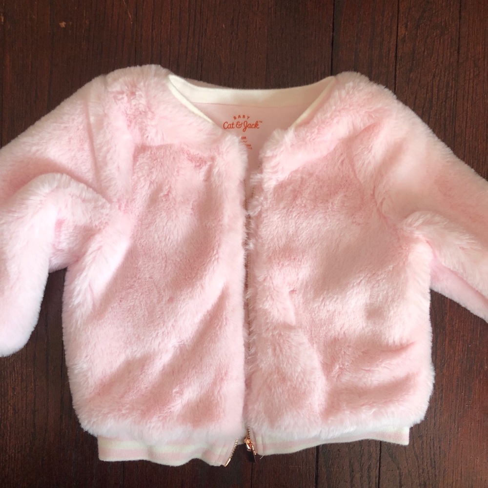 Pink faux fur coat